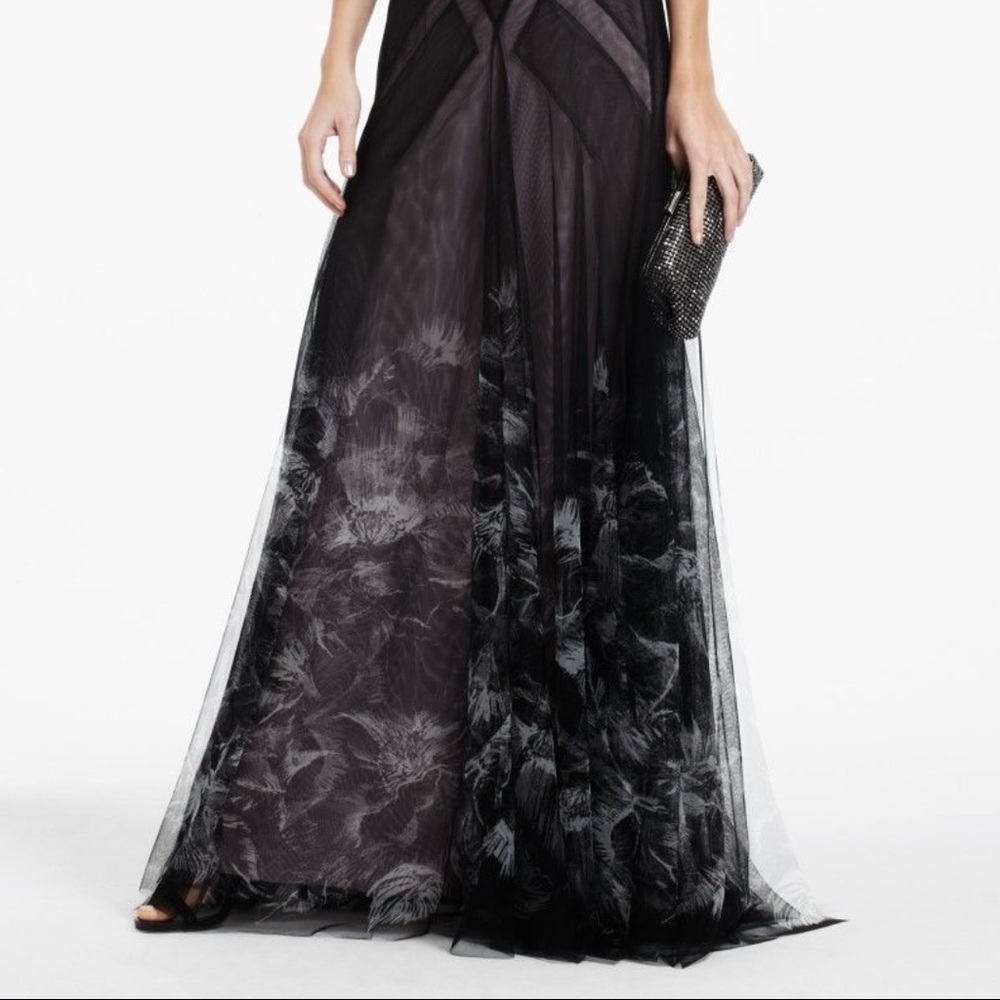 BCBGMAXAZRIA Gown black printed floral organza - Picture 2 of 6